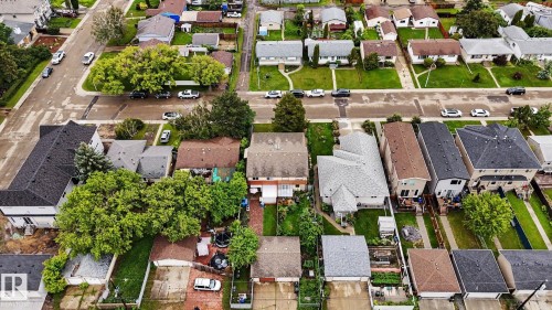 Aerial perspective showcasing a residential neighborhood with a consistent architectural style - 10242 161 Street, Edmonton, AB 