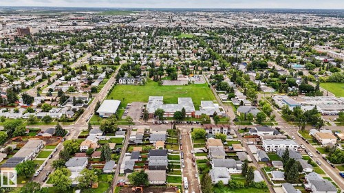 Aerial perspective showcasing a residential neighborhood with a central green space - 10242 161 Street, Edmonton, AB 
