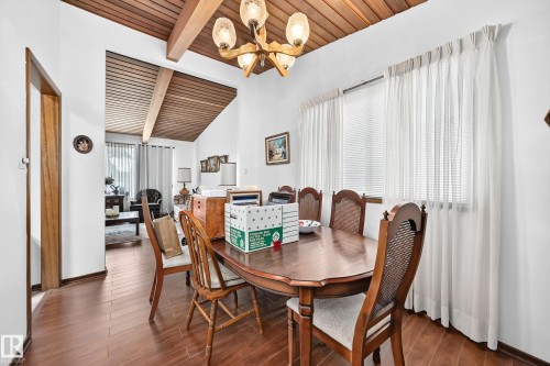 Vaulted wood-paneled ceiling with exposed beams - 13804 87 Street, Edmonton, AB 