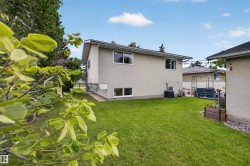 Expansive backyard featuring a lush lawn and established perimeter trees - 