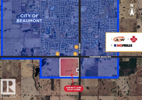 Site Plan. Illustrating the location of the property relative to the City of Beaumont and commercial establishments - 24209 Hwy 625, Beaumont, AB 