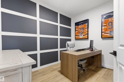 Accent wall featuring a geometric grid design - 