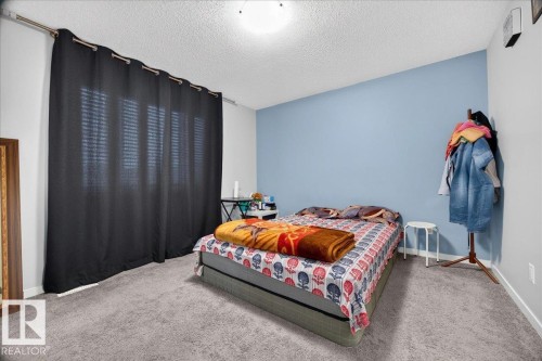 Room featuring textured carpeting and a painted accent wall - 1187 Cy Becker Road, Edmonton, AB 