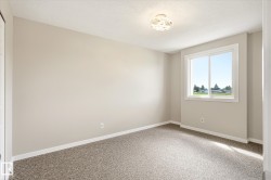 Neutral-toned walls complement the textured gray carpet - 