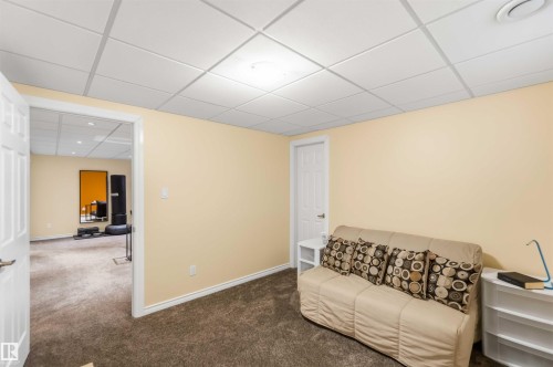 Carpeted interior room with light-colored walls and a drop ceiling - 3061 Spence Wynd, Edmonton, AB 