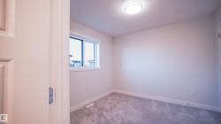 Bright room featuring a single window, overhead flush mount lighting, plush gray carpeting, and white baseboards - 