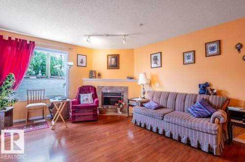 Enjoy the cozy electric fireplace on cool evenings. - 303 10528 77 Avenue, Edmonton, AB 