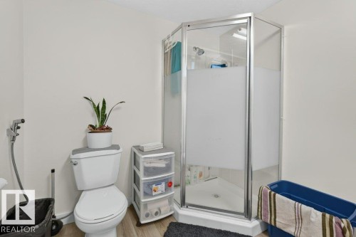 Shower enclosure featuring frosted glass panels and a chrome frame - 6916 92A Avenue, Edmonton, AB 