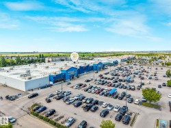 Large retail building featuring a prominent blue facade and extensive parking - 