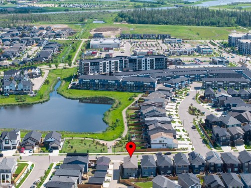 Aerial perspective of a developed residential area featuring various housing types - 30 Rosewood Way, St. Albert, AB 