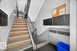 Staircase featuring patterned risers and light-toned treads - 
