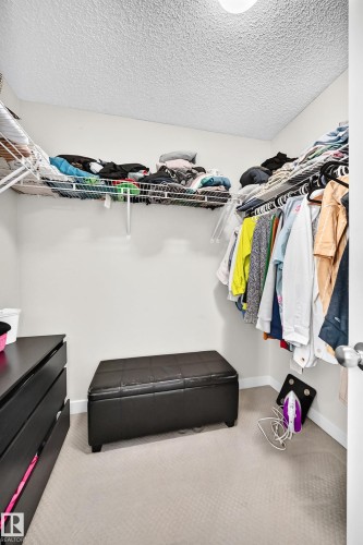 Walk-in closet featuring wire shelving, hanging rods, and light-colored carpeting - 3433 Goodridge Link Link, Edmonton, AB 