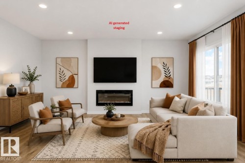 2431 Egret Loop Nw, Edmonton, AB - Indoor Photo Showing Living Room With Fireplace