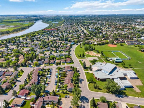 Expansive aerial perspective showcasing a residential area with varied housing styles - 14121 23 Street, Edmonton, AB 
