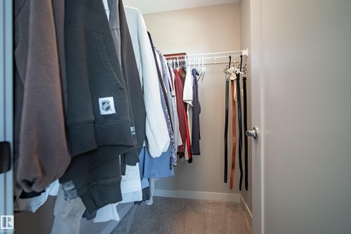 Walk-in closet featuring carpet flooring, neutral wall tones, and a wire shelving system - 11 4205 30 Street, Edmonton, AB 