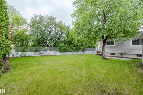Expansive grass lawn featuring a white lattice privacy fence - 212 Homestead Crescent, Edmonton, AB 