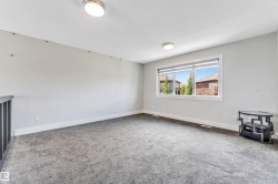 Spacious open-concept room featuring neutral gray walls and gray carpeting - 