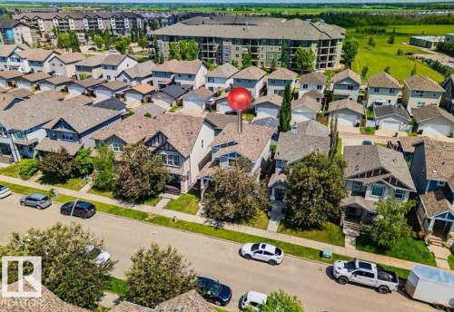 Aerial perspective showcasing a residential street with multiple detached homes - 614 Mcdonough Link, Edmonton, AB 