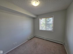 Neutral-toned interior room with carpet flooring and a single window - 