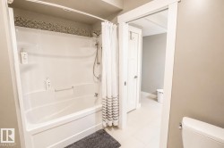 Bathtub and shower combination featuring a mosaic tile accent and an integrated shower niche - 