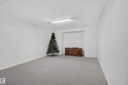 Spacious room featuring light gray carpeting, white painted walls, and a recessed alcove - 