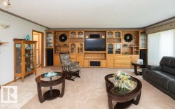 Built-in entertainment center featuring wood-finish cabinetry, display cases, and integrated shelving - 