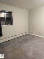 Carpeted room featuring light gray walls and baseboard heating - 