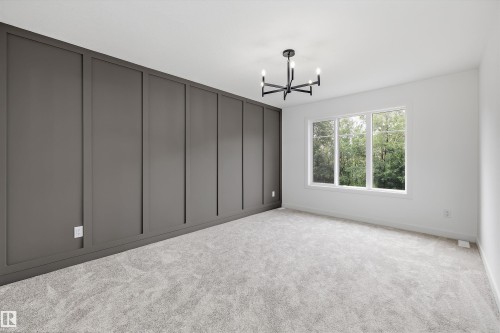 Accent wall featuring floor-to-ceiling board and batten detailing - 915 Elderberry Landing Nw, Edmonton, AB - Indoor Photo Showing Other Room