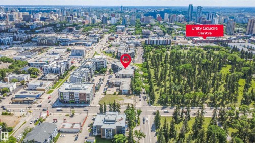 Aerial perspective featuring urban and green spaces - #209 10611 117 St Nw, Edmonton, AB 