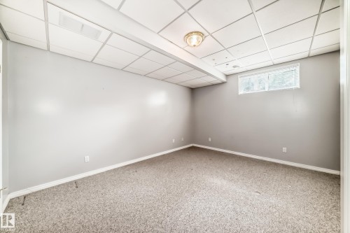 Finished room featuring light gray walls, textured carpeting, white trim, and a drop ceiling with recessed lighting - 29 929 Picard Drive, Edmonton, AB - Indoor Photo Showing Other Room