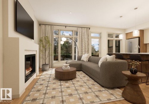 7107 50A Avenue, Beaumont, AB - Indoor Photo Showing Living Room With Fireplace