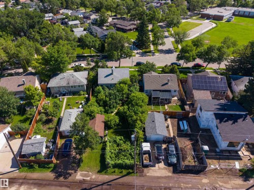 Aerial perspective showcasing a neighborhood with mature tree coverage - 12943 Sherbrooke Avenue, Edmonton, AB 