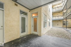 Exterior stucco finish with multiple entry doors featuring glass panel inserts - 