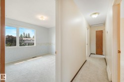 Bright interior room featuring a large window, light-colored carpeting, white walls, and a ceiling-mounted light fixture - 
