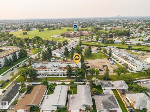 Aerial perspective showcasing residential properties within an established neighborhood - 105 16428 109 Street, Edmonton, AB 