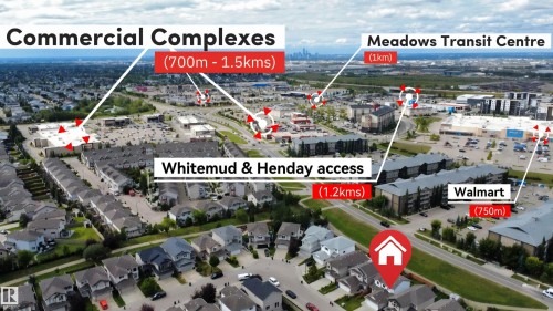 Aerial perspective highlighting proximity to commercial complexes, Meadows Transit Centre, and Walmart - 1216 37C Avenue Nw, Edmonton, AB - Other