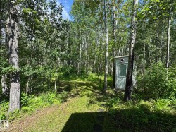 Wooded lot featuring mature trees and a small utility structure - 