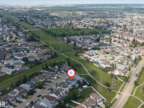 Aerial perspective of a suburban neighborhood with residential properties - 3449 28 Street, Edmonton, AB 