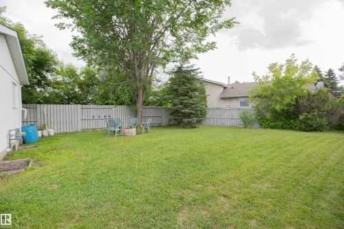 Expansive green lawn with mature trees and a privacy fence - 3531 46 Street, Edmonton, AB 