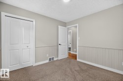 Wall-to-wall carpeting with light gray walls and white wainscoting - 