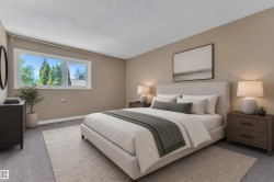 Bedroom featuring neutral wall tones and textured carpeting - 