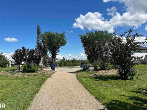 Paved pathway surrounded by mature trees and manicured lawns - 8507 179 Avenue, Edmonton, AB 