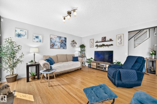 Bright living space featuring wood-finish flooring and light-toned walls - 8507 179 Avenue, Edmonton, AB 