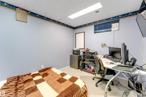 Carpeted room with light blue walls and a decorative border - 312 Beringer Crescent, Edmonton, AB 