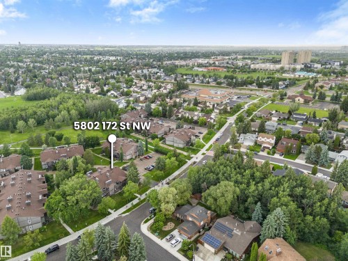 Aerial perspective showcasing a residential area with varied housing styles - 5802 172 Street, Edmonton, AB 