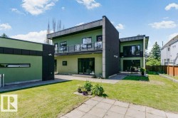 Contemporary exterior featuring green stucco and dark paneling - 