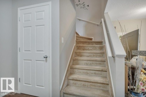 Carpeted staircase with white balusters and handrails - 6042 214 Street, Edmonton, AB - Indoor Photo Showing Other Room