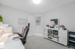 Bright room featuring light gray wall paint and matching gray carpet flooring - 