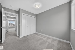 Spacious room featuring neutral grey walls and plush grey carpeting - 