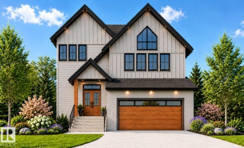 Modern farmhouse exterior with white vertical siding and black trim accents - Edmonton, AB 